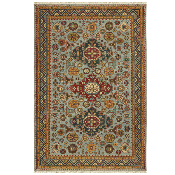 Tommy Bahama Home Angora Oriental Handmade Handwoven Wool Blue/Gold/Red